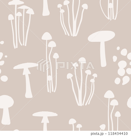 Seamless pattern with hand drawn mushrooms silhouettes Seamless pattern with hand drawn mushrooms silhouettes 118434410