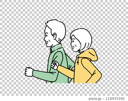 一對老年夫婦慢跑的插圖 118435392