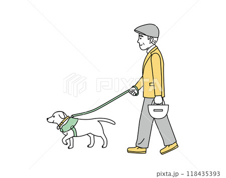 犬の散歩をする年配の男性のイラスト 118435393
