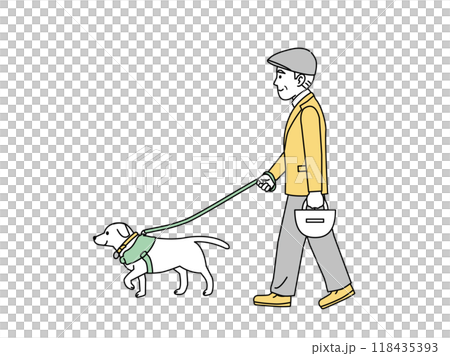 犬の散歩をする年配の男性のイラスト 118435393