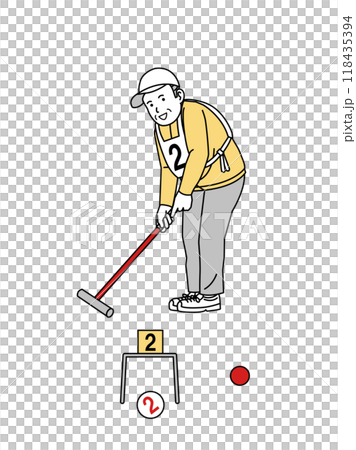 一位老人打門球的插圖 118435394