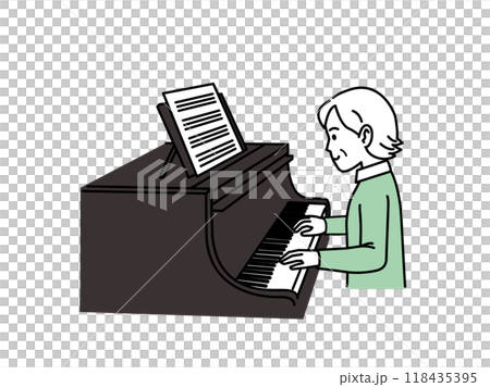 ピアノを弾く年配の女性のイラスト 118435395