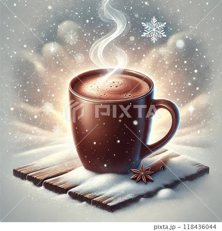 雪の降る日のコーヒーと雪だるま 118436044