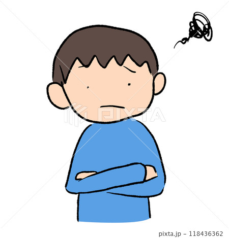 腕組をして困っている男の子のイラスト シンプル モノクロ 腕組をして困っている男の子のイラスト シンプル モノクロ 118436362