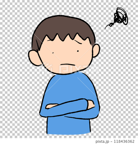 腕組をして困っている男の子のイラスト シンプル モノクロ 腕組をして困っている男の子のイラスト シンプル モノクロ 118436362