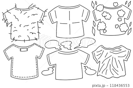 ゆるめシンプル様々な状態の服セット 線画 ゆるめシンプル様々な状態の服セット 線画 118436553