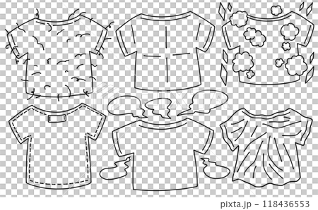 ゆるめシンプル様々な状態の服セット 線画 ゆるめシンプル様々な状態の服セット 線画 118436553