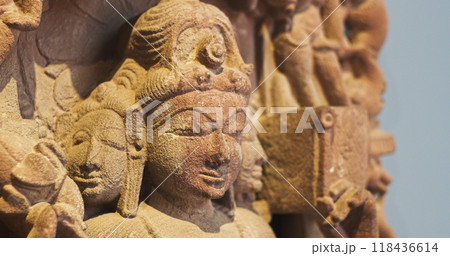 Ancient Stone Bas-relief Of Brahmani Or Brahmi, One Of Seven Hindu Mother Goddesses Known As Sapta Matrikas. She Is Aspect Of Adi Shakti, Possessing rajas Guna And Source Of Brahmas Power 118436614