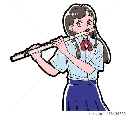 フルートを吹く女の子のイラストのイラスト素材 [118436883] - PIXTA