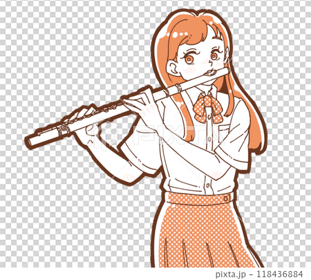 フルートを吹く女の子のイラスト フルートを吹く女の子のイラスト 118436884