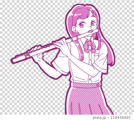フルートを吹く女の子のイラスト 118436885