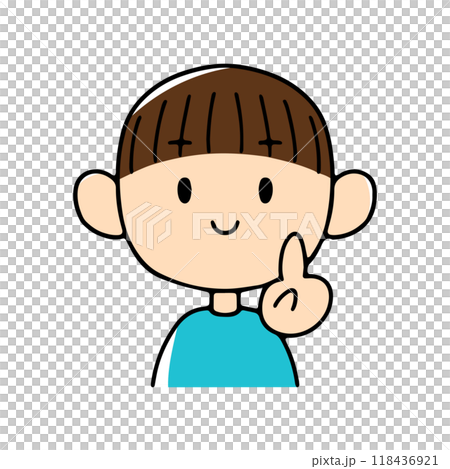 Illustration of a boy expressing numbers with his hands 1 118436921
