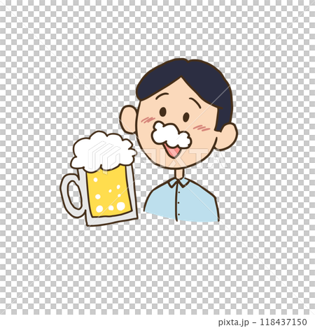 一個男人喝啤酒時嘴裡有泡沫的插圖 118437150