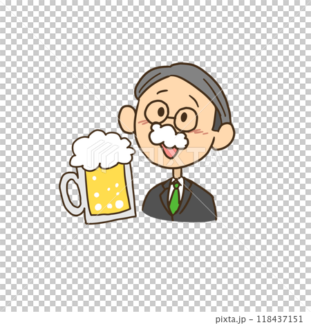 一位老人喝啤酒時嘴裡有泡沫的插圖 118437151