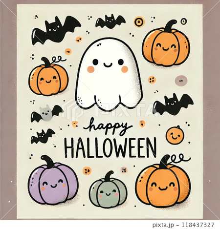 かわいいお化けとかぼちゃとコウモリのハロウィンポスター かわいいお化けとかぼちゃとコウモリのハロウィンポスター 118437327