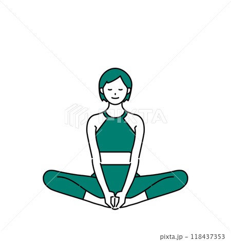 目を瞑ってヨガ(がっせき)のポーズをする女性のイラスト 118437353
