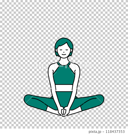 目を瞑ってヨガ(がっせき)のポーズをする女性のイラスト 118437353