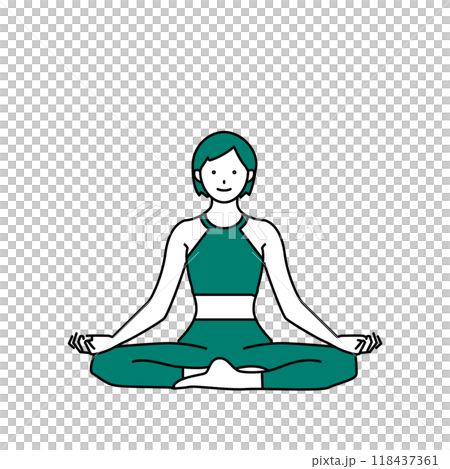 Illustration of a woman doing yoga (cross-legged) pose 118437361