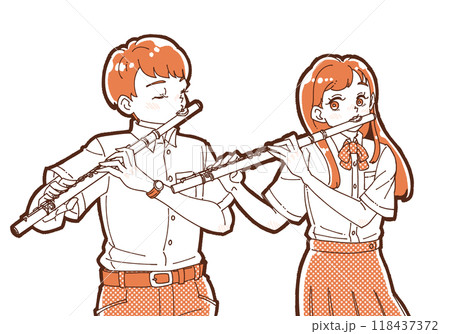 フルートを持った笑顔の男女のイラスト 118437372