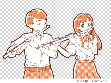 フルートを持った笑顔の男女のイラスト 118437372