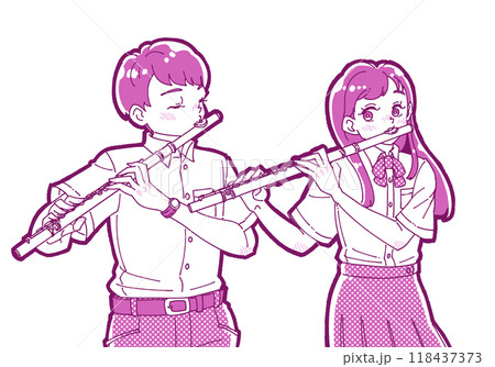 フルートを吹く男女のイラスト 118437373