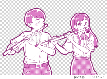 フルートを吹く男女のイラスト 118437373
