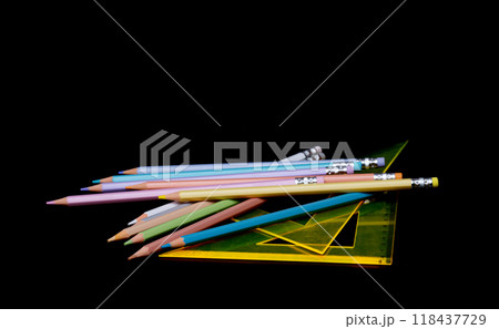 stationery pencils, rulers stationery pencils, rulers 118437729