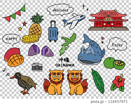 Okinawa hand drawn illustration set Okinawa hand drawn illustration set 118437971