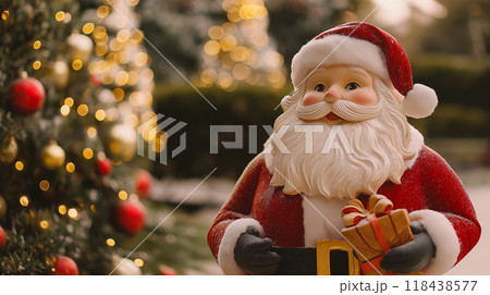 プレゼントを持つサンタクロースとクリスマスツリー プレゼントを持つサンタクロースとクリスマスツリー 118438577