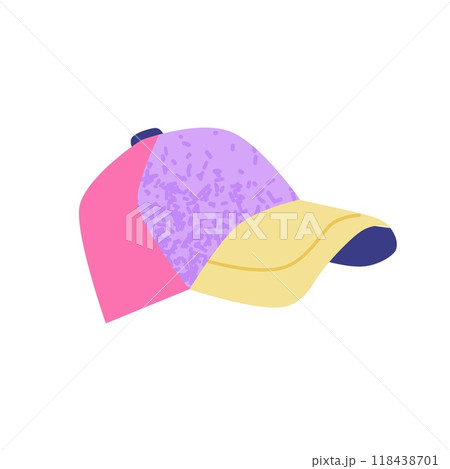 90s baseball hat. Bright multicolour hand drawn object. Vector illustration in trendy flat style 90s baseball hat. Bright multicolour hand drawn object. Vector illustration in trendy flat style 118438701