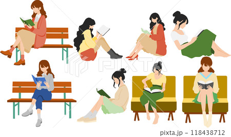 読書中の女性のイラストセット 118438712