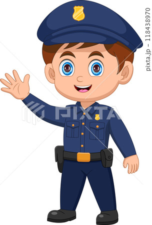 cartoon police boy waving cartoon police boy waving 118438970
