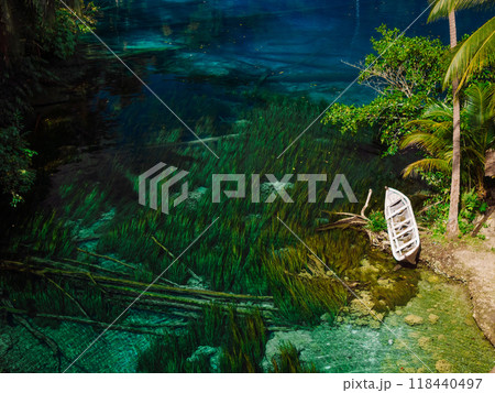 Most scenic lake with transparent blue freshwater in Indonesia. Drone view 118440497