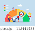 Benchmark performance or KPI key performance indicator growth or KPI measurement result, businessman magnify benchmark metric graph scale. 118441523