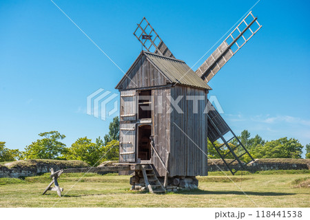 Wooden windmill at Kuressaare Castle in Estonia 118441538
