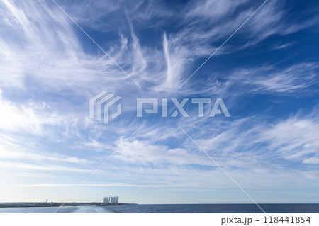 Blue sky background with white fluffy clouds 118441854