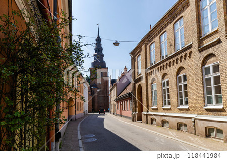 Narrow streets of the old town with colorful houses. 118441984