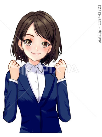 ガッツポーズで応援する女性 ガッツポーズで応援する女性 118442223