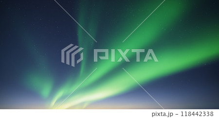 Blue dark sky with green polar lights and stars 118442338
