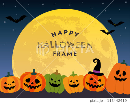 ハロウィンのカボチャと満月のフレーム ハロウィンのカボチャと満月のフレーム 118442419
