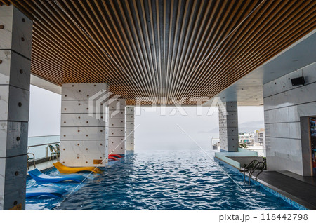 interior on roof of a luxury hotel with swimming pool interior on roof of a luxury hotel with swimming pool 118442798