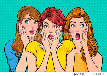 Woman whispering gossip secret to her friend surprise In Retro Vintage Pop Art Comic Style 118443004