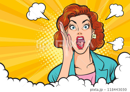 woman talking whispering gossip secret retro pop art comic vintage 118443030