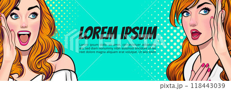woman talking whispering gossip secret retro pop art comic vintage 118443039