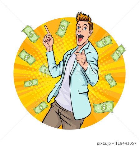 Avatar of man or business person in various poses, circle background, pop art comics style Avatar of man or business person in various poses, circle background, pop art comics style 118443057