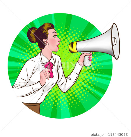 Avatar of woman or business person in various poses, circle background, pop art comics style 118443058