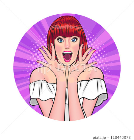 Avatar of woman or business person in various poses, circle background, pop art comics style Avatar of woman or business person in various poses, circle background, pop art comics style 118443078