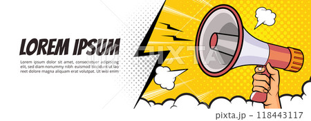 hand holding megaphone 06 118443117