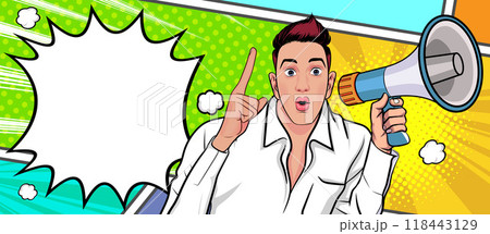 surprise man holding megaphone 53 118443129