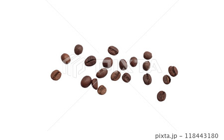 Falling coffee beans isolated on white background with clipping path Falling coffee beans isolated on white background with clipping path 118443180